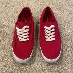 Women’s red lace up canvas sneakers